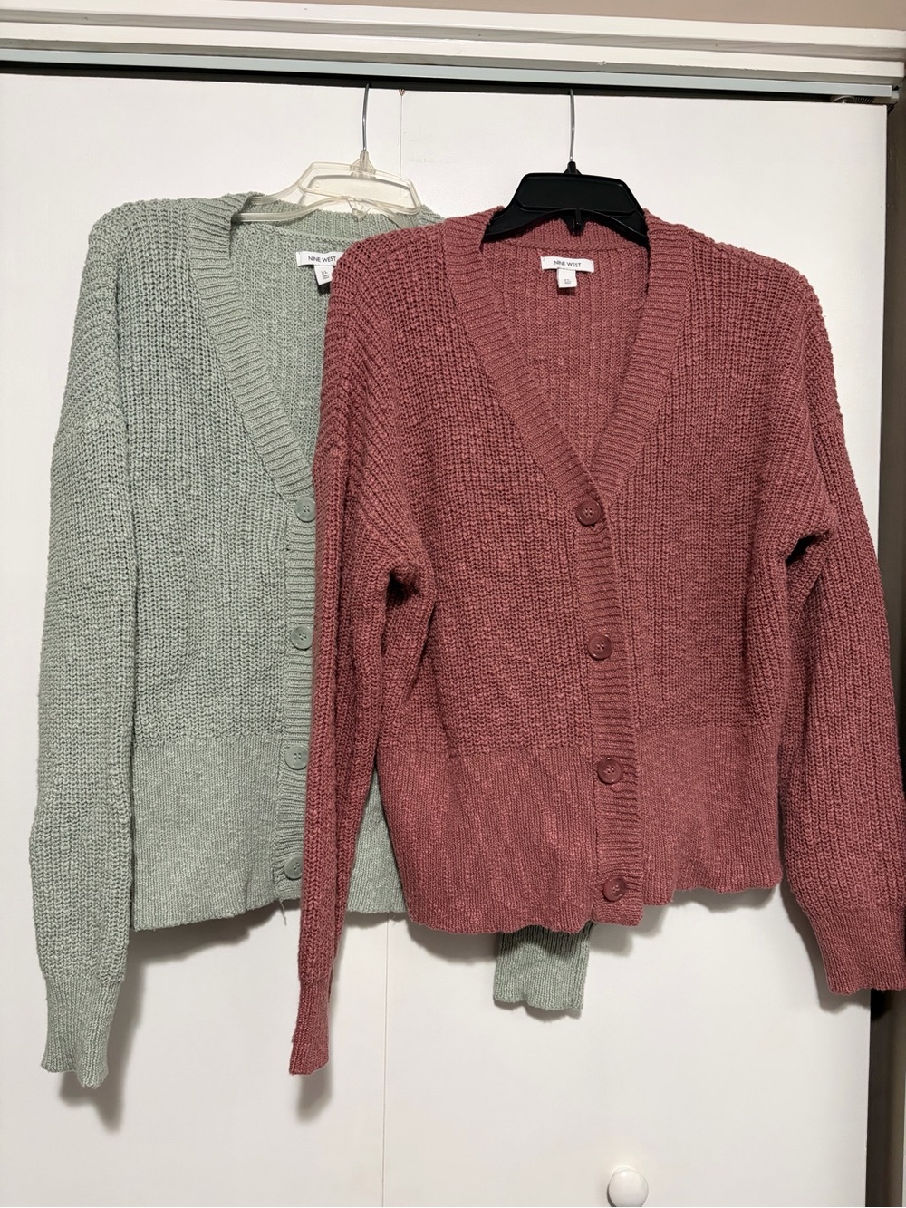 Nine West Mint and Mauve Pink Knit Button-Front Cardigan Set XL